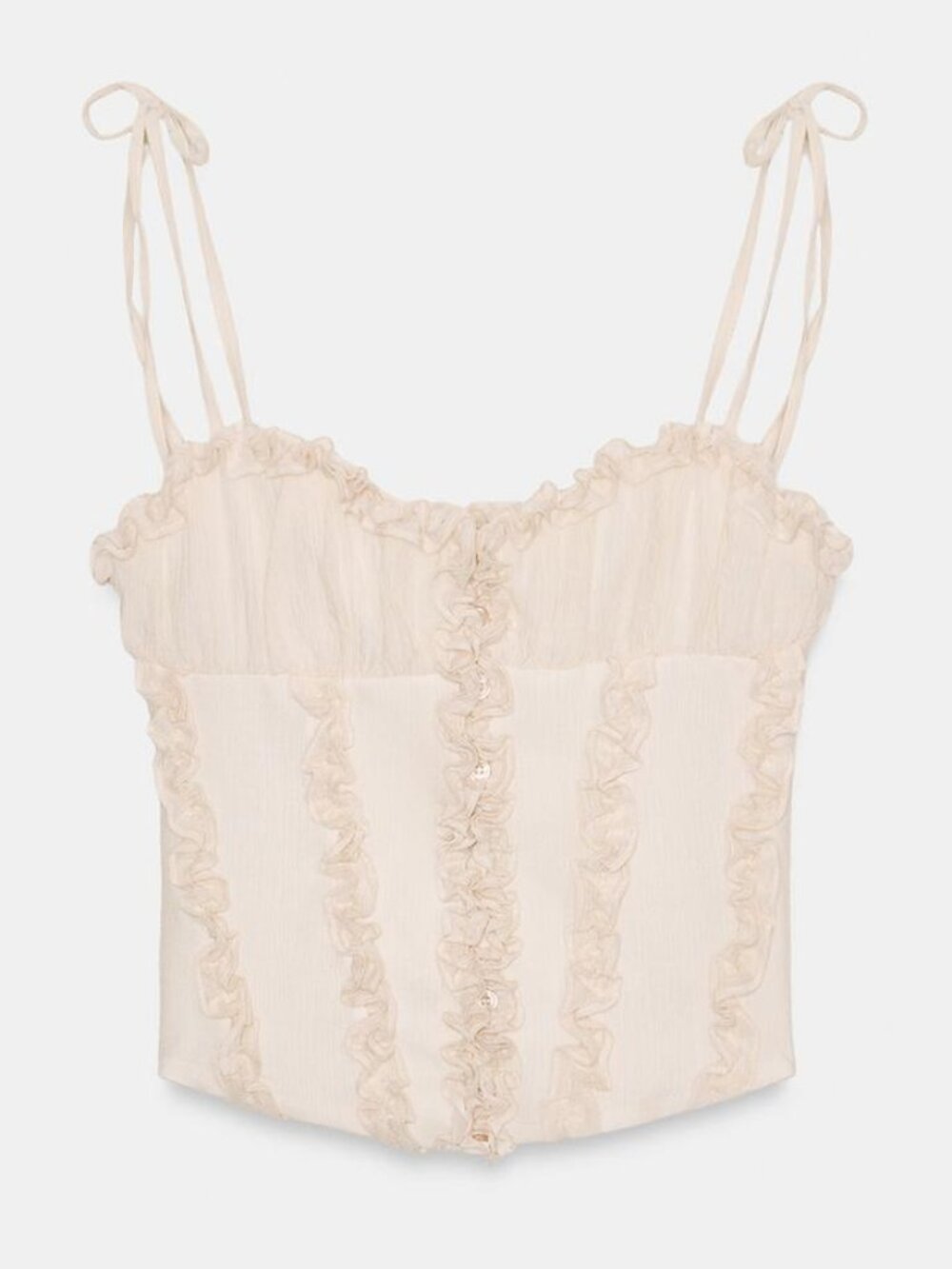 Zara Ruffled Corset Top in Cream Size Medium NWT